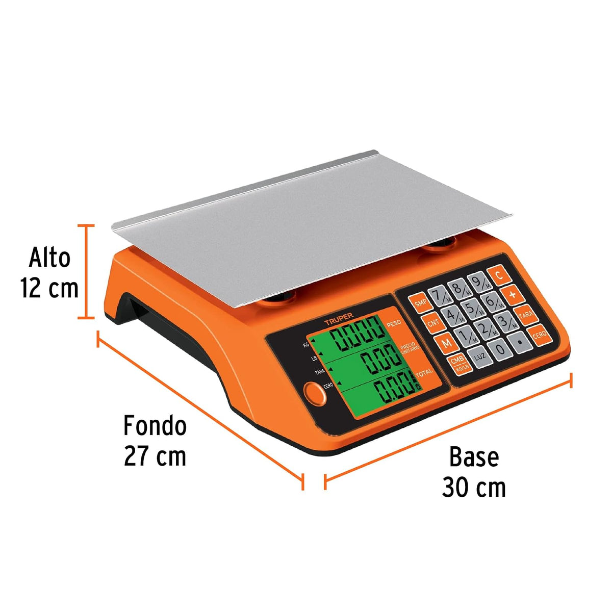 Truper BASE-20, Báscula electrónica multifunciones capacidad 20kg batería recargable