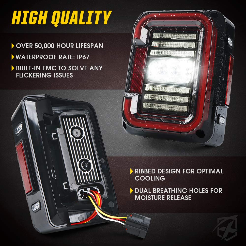 Xprite Luces Traseras LED para Jeep Wrangler JK/JKU 2007-2018, Aprobado DOT, Lente Transparente en C