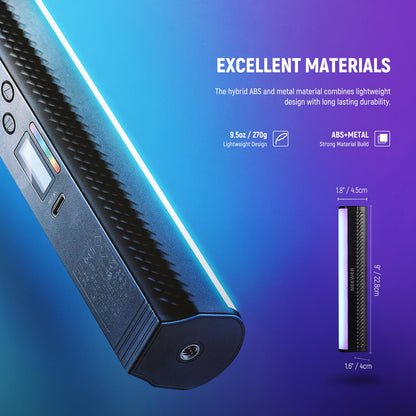 NEEWER RGB Varita de Luz, Fotografía Magnética Manual Youtube TikTok Vlog Video Light Stick Barra Luz Tubo Luz LED 2500K-8500K Regulable a Todo Color CRI95 2550mAh Batería 17 Escenas, 1 Paquete,TL20C