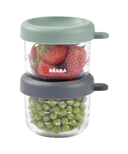 Beaba - Paquete de 2 tarros de vidrio para alimentos para bebés, aptos para congelador, esterilizador y lavavajillas, tarros de almacenamiento de alimentos para bebés de 5 onzas con tapa hermética