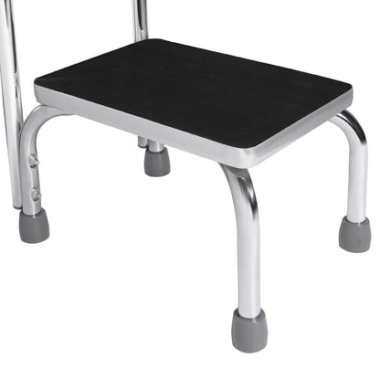 Vaunn Medical Foot Step Stool with Handle and Anti Skid Rubber Platform, Lightweight and Sturdy Chrome Stool for Children, Adults and Seniors