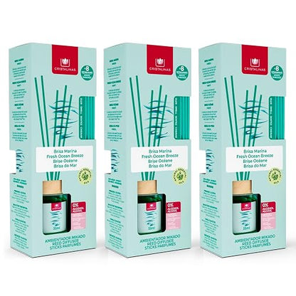 Cristalinas Ambientador de Cañas Ratán 3 Pack, Difusor sin Alcohol, Brisa Marina 40ml