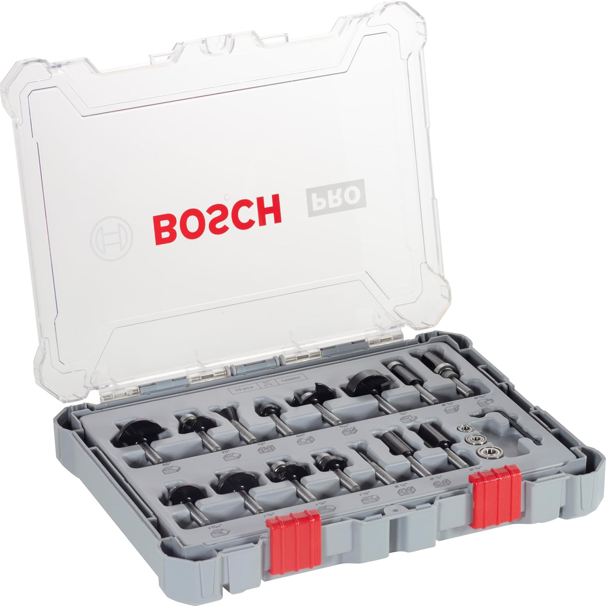 Bosch Juego de fresas mixto Standard vástago de 1/4" de 15 pzs | Para madera resinosa, madera dura, profesional accesorio de trituradoras de inmersión, fresa de araser
