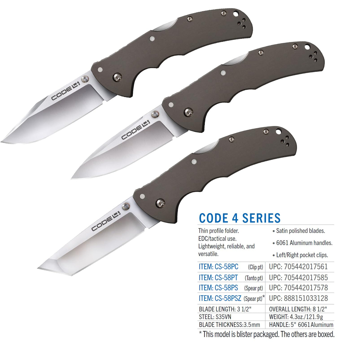 Acero Frío 58PS Code 4 Spear PT. Borde Liso.