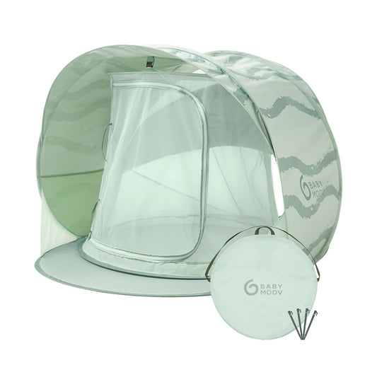 Babymoov Moov & Protect Tienda Anti-UV Refrescante para Bebé, Refugio Pop-Up con Protección UPF 50+, Toldo Ventilado, Tapete y Bolsa de Viaje, Green Lagoon