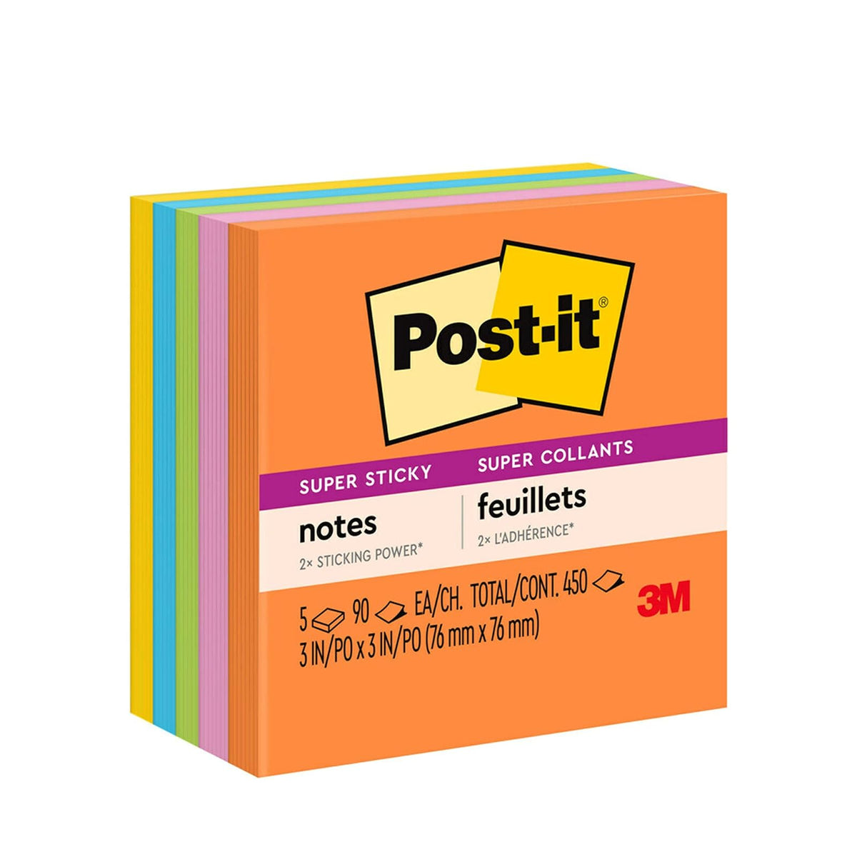 Post-it Notas Super Adhesivas 3x3 Pulgadas, Colores Surtidos - Surtido tonos jewel pop - 5 x 7.6 cm