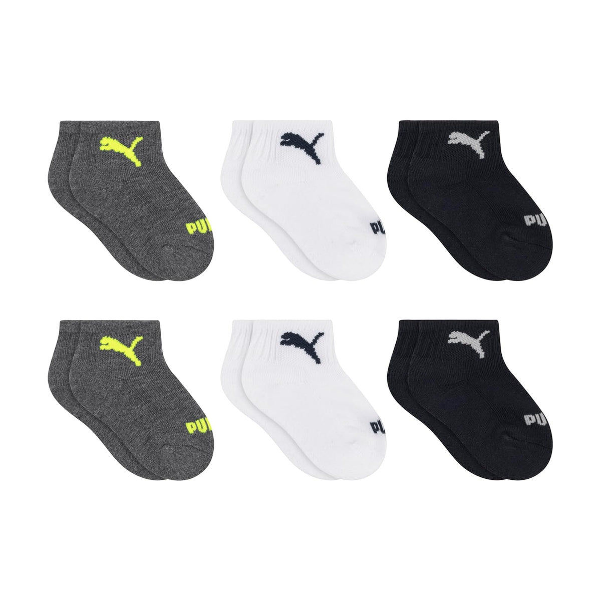 PUMA Paquete de 6 Calcetines Tobilleros para Bebé - 0-12 Meses - Grey Heather - Club Navy - White - Safety Yellow