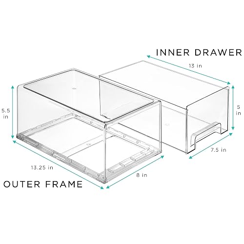 Sorbus Fridge Drawers - Clear Stackable Pull Out Organizer Bins - Food Storage Containers for Kitchen, Refrigerator, Freezer, Vanity Organization and Storage (2 Pack | Large)