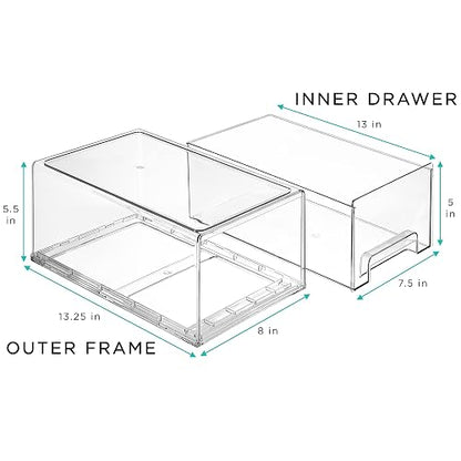 Sorbus Fridge Drawers - Clear Stackable Pull Out Organizer Bins - Food Storage Containers for Kitchen, Refrigerator, Freezer, Vanity Organization and Storage (2 Pack | Large)