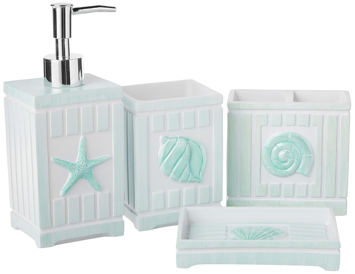Sweet Home Collection - Juego de Accesorios de baño, Colecciones únicas, Modernas, clásicas, contemporáneas, Decorativas, Hermosos diseños, decoración para Tina, jabonera, Junto al mar - 4 Piece Set - Beige