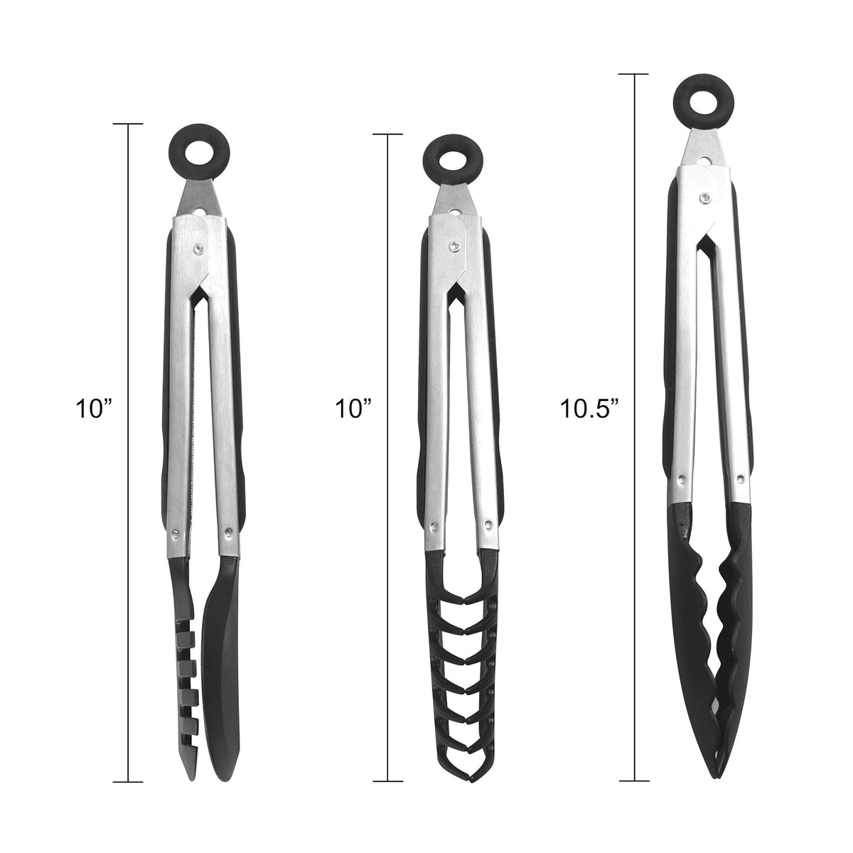 Farberware Pinzas clásicas con punta de nailon, juego de 3, color negro