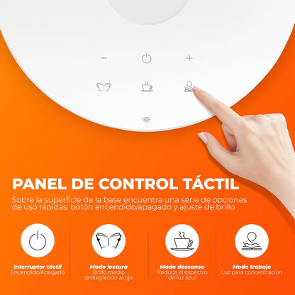 Tecnolite Connect - Lámpara de Mesa Inteligente WiFi LED 12 W con Estación de Carga Inalámbrica, Entrada USB, Luz Blanca Ajustable, Compatible con App móvil, Alexa, Google y Siri, Lámpara Interior