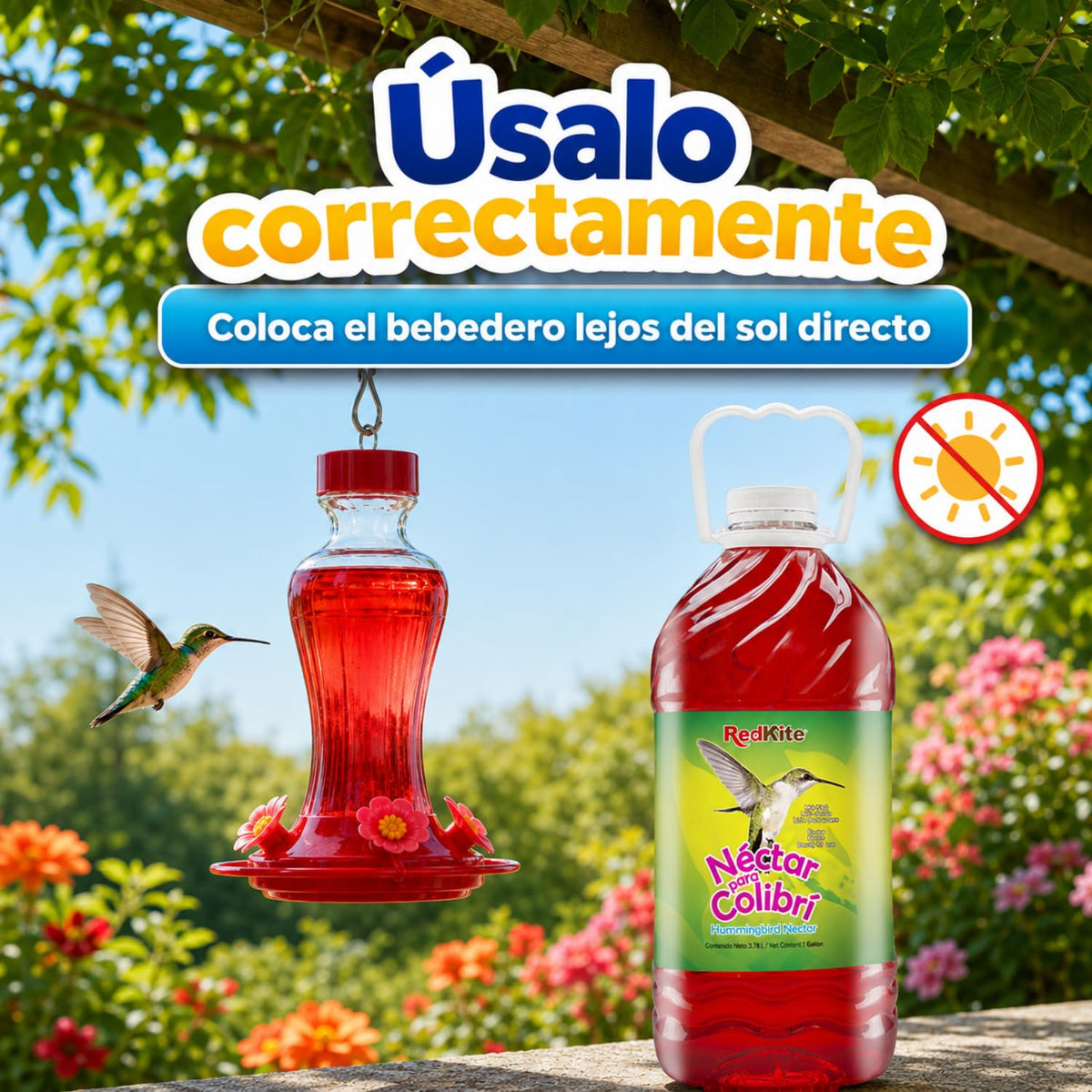 Redkite Néctar Líquido para Colibríes 3.8 L — Néctar Listo para Usar con Energía para Aves