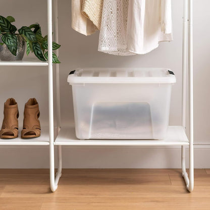 IRIS USA 4 Contenedores de 40 Qt con Tapa, Perla | Oculta el contenido para una apariencia limpia. Ideal para mudanzas, cobijas, ropa y garaje. Diseño anidable.