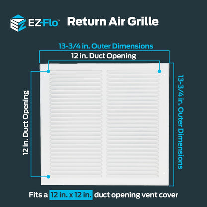 EZ-FLO 61627 - Cubierta de ventilación de aire de retorno para pared o techo, rejilla de aire de retorno de acero sólido, cubierta de ventilación HVAC, color blanco