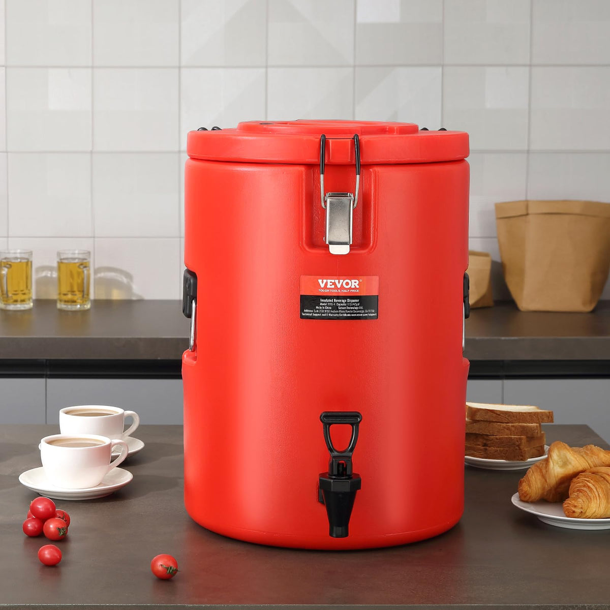VEVOR Dispensador de bebidas aislado de acero inoxidable, 4.5 galones 17.2 litros, dispensador térmico de bebidas calientes y frías con mango de espita, grado alimenticio para té caliente, café, agua