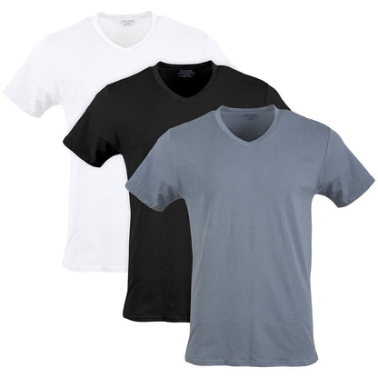 Gildan Camisetas elásticas de algodón, Paquete múltiple Ropa Interior para para Hombre - Blanco - Negro Hollón - Franela Gris (Cuello en V, 3 unidades) - G