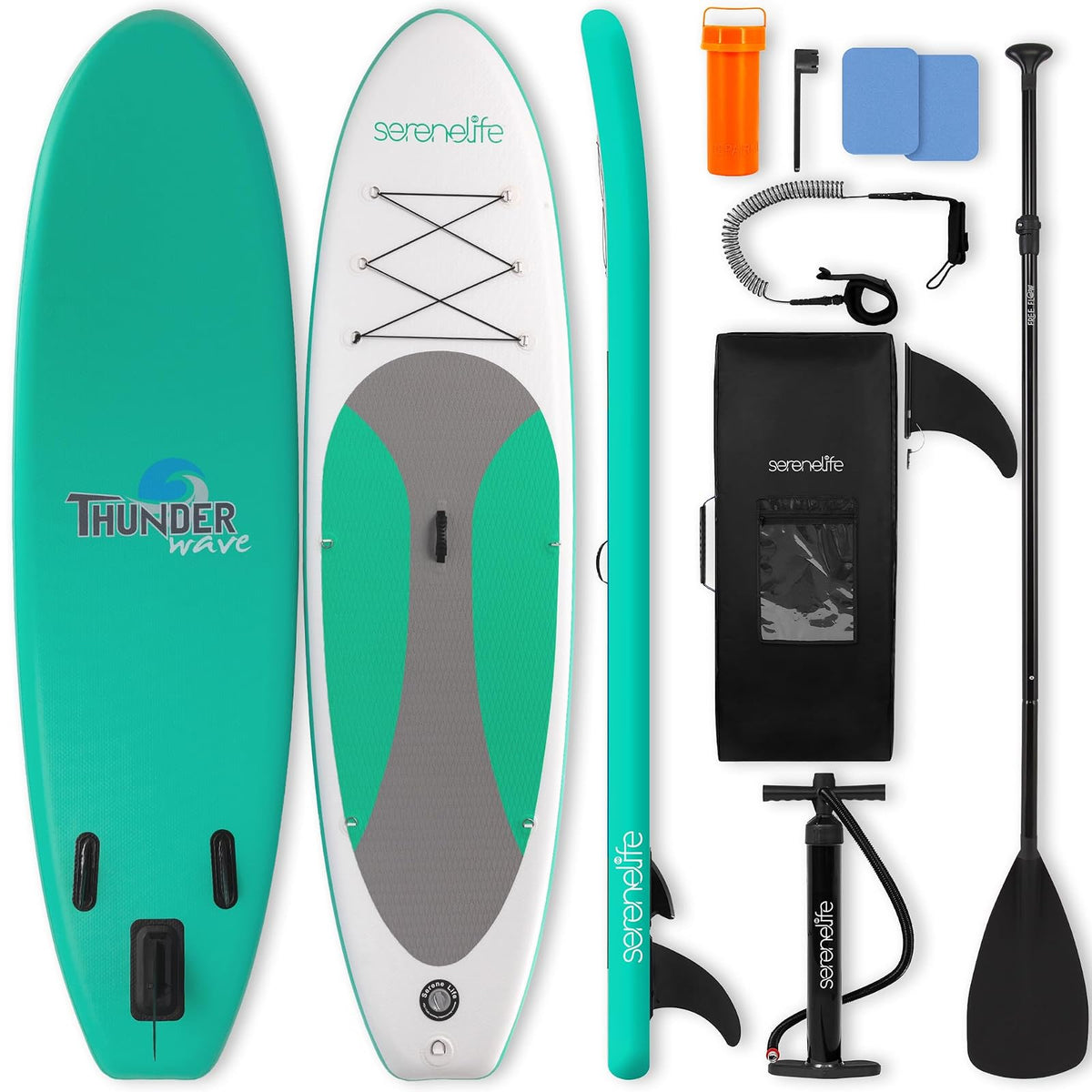 SereneLife - Tabla de Remo Inflable Ultraligera con Accesorios de Sup de Primera Calidad, diseño Extra Ancho Estable con Almohadilla Antideslizante de EVA para jóvenes y Adultos de Todos los Niveles - Verde