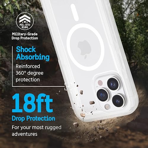 Pelican Voyager Series - iPhone 14 Pro Max Case 6.7" [Compatible with MagSafe] [Anti-Yellow] Magnetic Charging Phone Case With Belt Clip Holster Kickstand [18FT Military Grade Drop Protection] - Clear