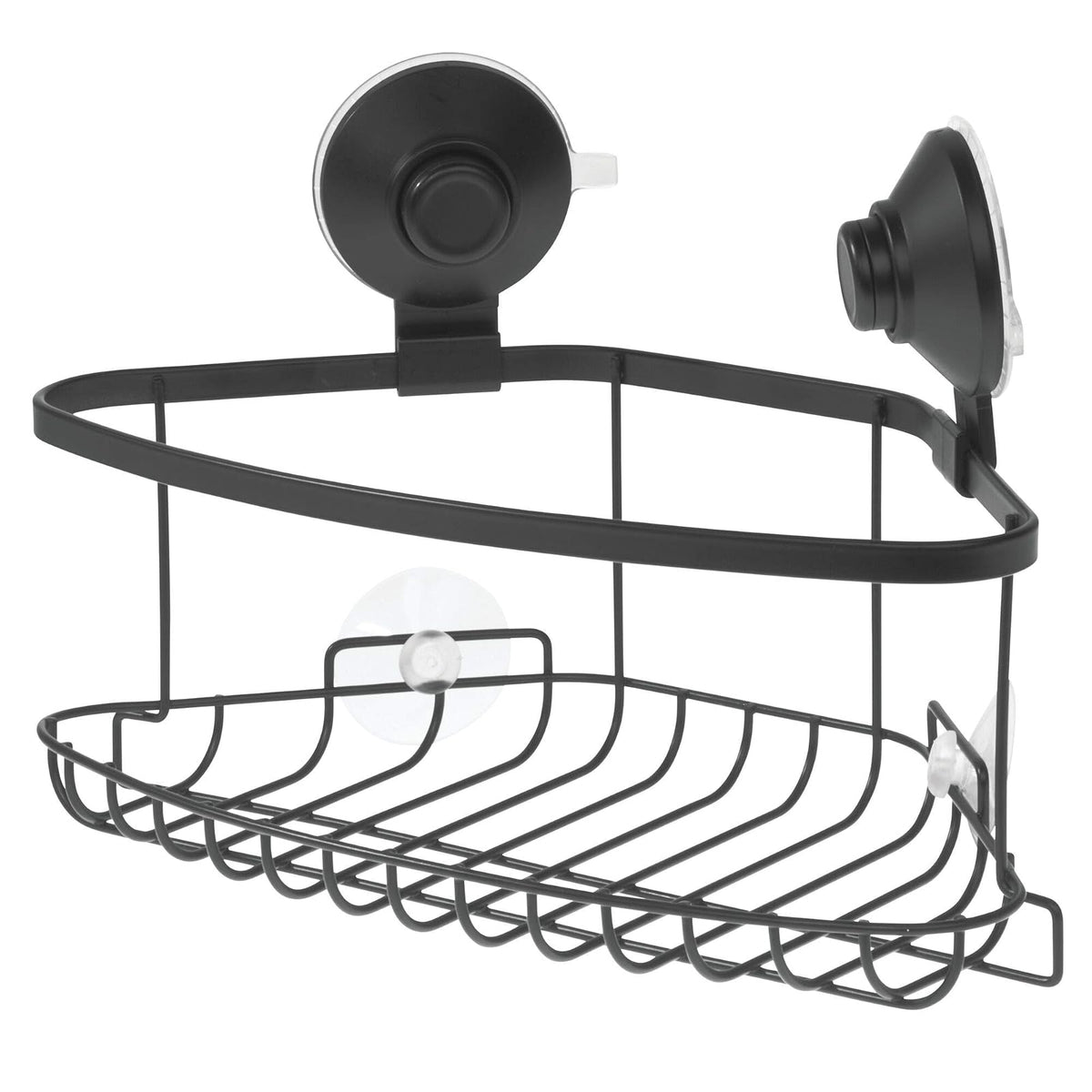 iDesign Everett Metal Push Lock Suction Corner Shower Caddy, Extra Space for Shampoo, Conditioner, and Soap with Hooks for Razors, Towels, Loofahs, and More, 5.58" x 10.58" x 6.67", Basket