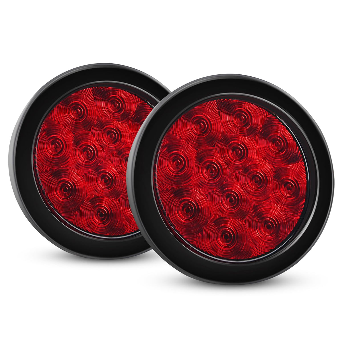 Nilight TL-18 2PCS 4" Round Red LED w/Surface Mount Grommet Plugs IP67 Stop Brake Turn Tail Lights for Truck Trailer RV Jeep, 2 Years Warranty - Rojo -
