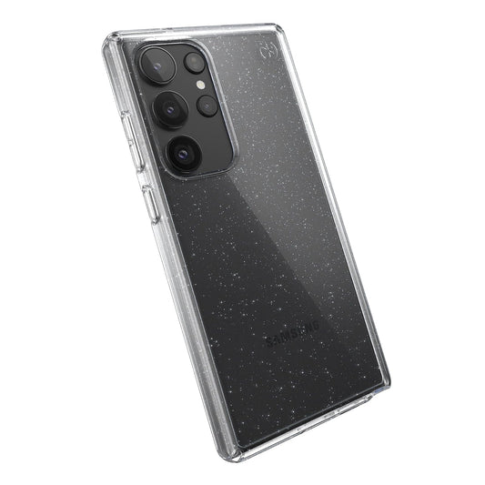 Speck Products Presidio Perfect - Funda Transparente con Purpurina para Samsung Galaxy S23 Ultra, policarbonato, Transparente/Transparente con Purpurina Platino, 150349-9508