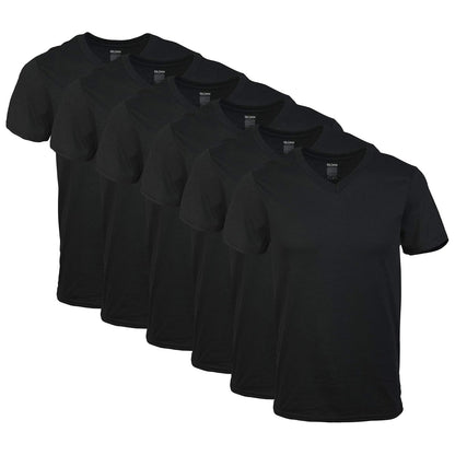 Gildan Camiseta Interior Cuello V para Hombre, Paquete - CH - Negro(6 Unidades)