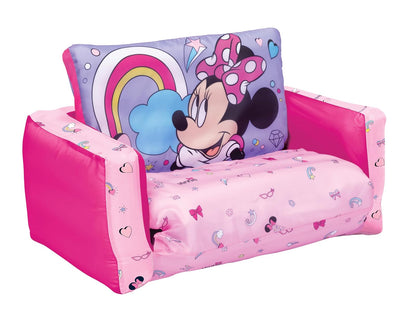 Minnie Mouse - Sofá cama inflable para niños, 2 en 1 con apertura abatible para tumbona y colchoneta para siesta, más de 4 pies de largo, funda extraíble, uso en interiores y exteriores, edades de 2 a
