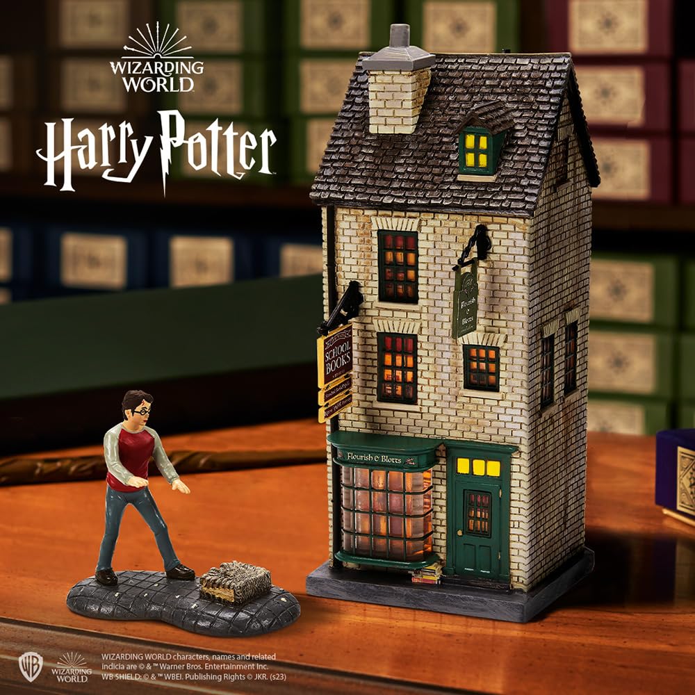 Department 56 Harry Potter Village Flourish and Blotts Librería Edificio Iluminado, 8.3 Pulgadas, Multicolor