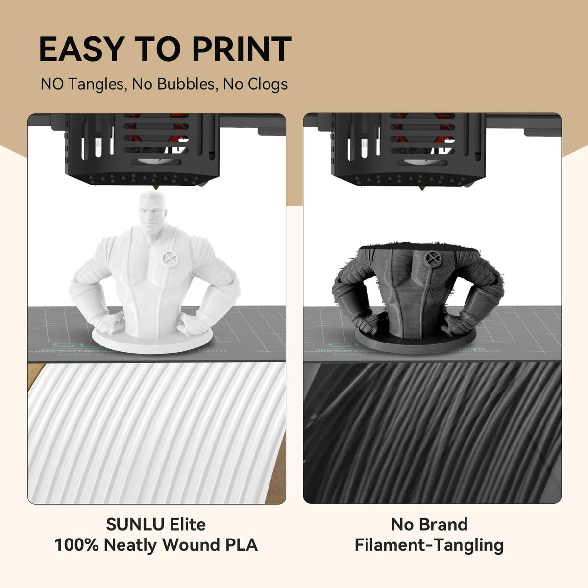 SUNLU Elite - Filamento para impresora 3D - PLA de 1,75 mm, se adapta a la mayoría de impresoras 3D FDM, carrete de 1 kg (2.2 libras), blanco
