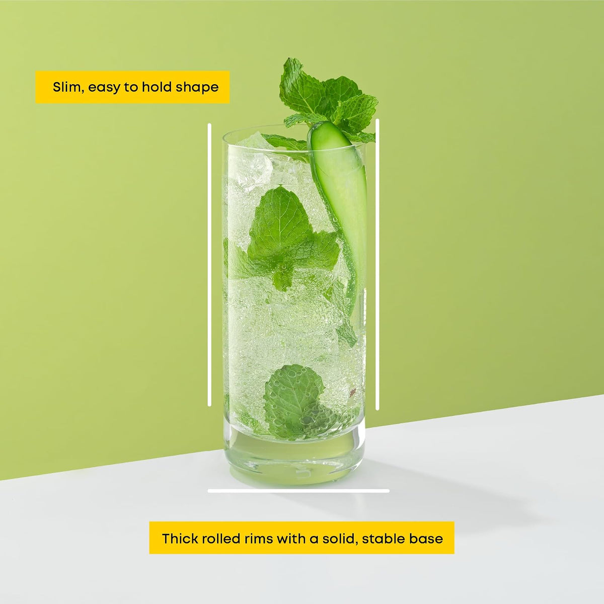 JoyJolt Faye - anteojos de bola de 13 onzas, juego de 6 piezas de vidrio alto Vasos de vidrio sin plomo. Juego de vasos de agua, tazas de vidrio Mojito, vidrio de bar Tom Collins y vaso de cóctel