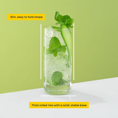 JoyJolt Faye - anteojos de bola de 13 onzas, juego de 6 piezas de vidrio alto Vasos de vidrio sin plomo. Juego de vasos de agua, tazas de vidrio Mojito, vidrio de bar Tom Collins y vaso de cóctel