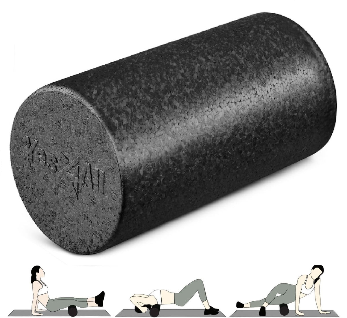 Yes4All Rodillo de Espuma EPP de Alta Densidad para Espalda - Negro - 12in