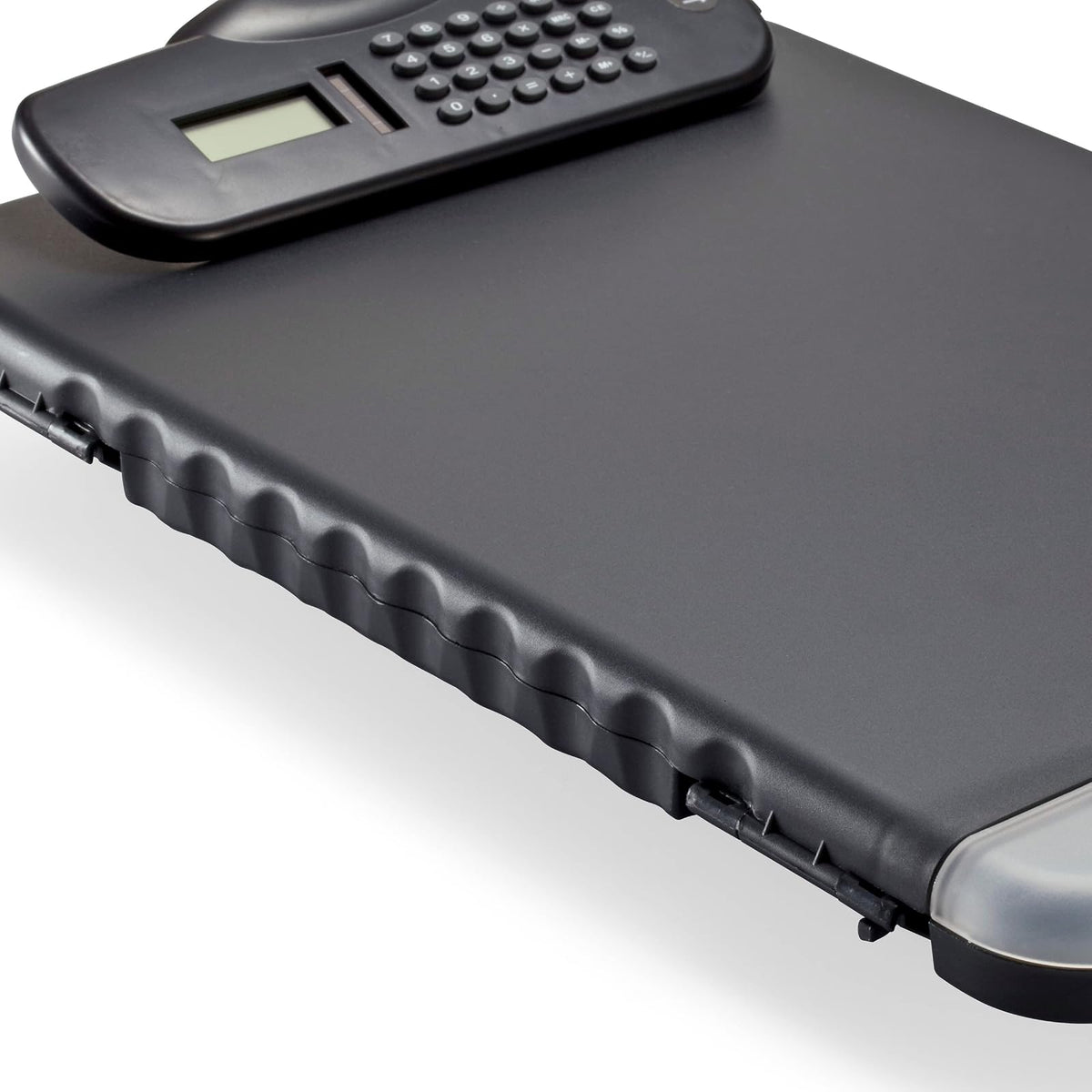 Officemate 83306 Slim Clipboard Box with Calculator, charcoal