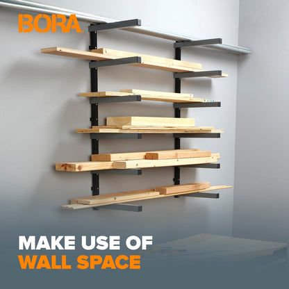 Bora Portamate - Organizador de madera y estante de metal para almacenamiento de madera con soporte de pared de 6 niveles, uso en interiores y exteriores, PBR-006B