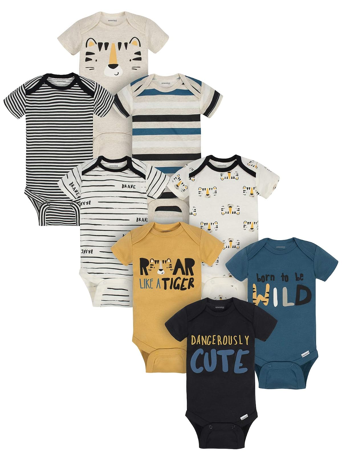 Onesies Brand Paquete de 8 Bodies para Bebé Niño - 6-9 Meses - Peligrosamente lindo tigre