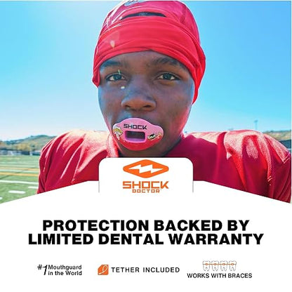 Shock Doctor Protector Bucal Kool Aid MAX Air Flow | Unitalla, sabor cereza puncha tropical, protección labial completa, compatible con tirantes, ajuste instantáneo para fútbol