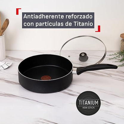 T-fal Cacerola con Tapa 24 cm Everyday, con Antiadherente resistente Titanium, Limpieza Fácil, Libre de PFOA, con Termo Señal para una cocción optima, B4693284EVE