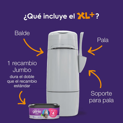 Litter Genie Bote de Arena para Gatos XL + | Incluye un Recambio Jumbo Que Puede durar hasta 4 Meses, una Pala y un Soporte para Pala.