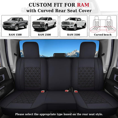 Coverado - Juego completo de fundas para asiento de automóvil, impermeable, protector de piel compatible con RAM 2002-2023 RAM 1500 2500 3500 camioneta Crew Quad Cab con banco curvado, color negro