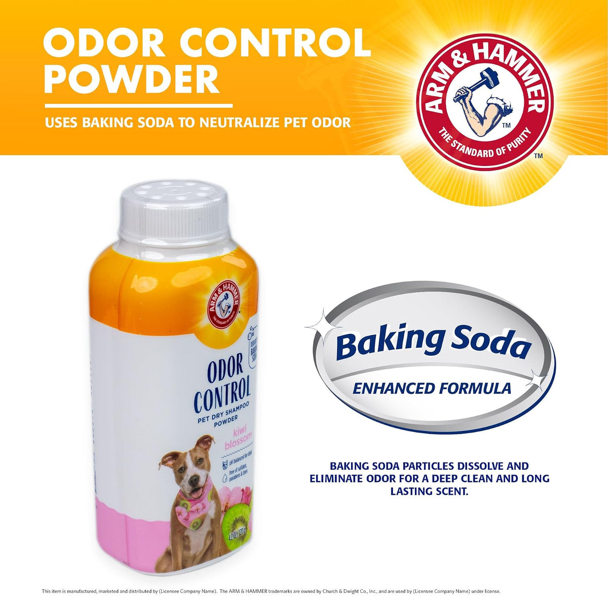 Arm & Hammer for Pets Champú seco en Polvo para Perros con Control de olores, el Mejor champú sin Agua para Eliminar olores para Perros y Cachorros, Aroma a Flor de Kiwi, 4.2 onzas