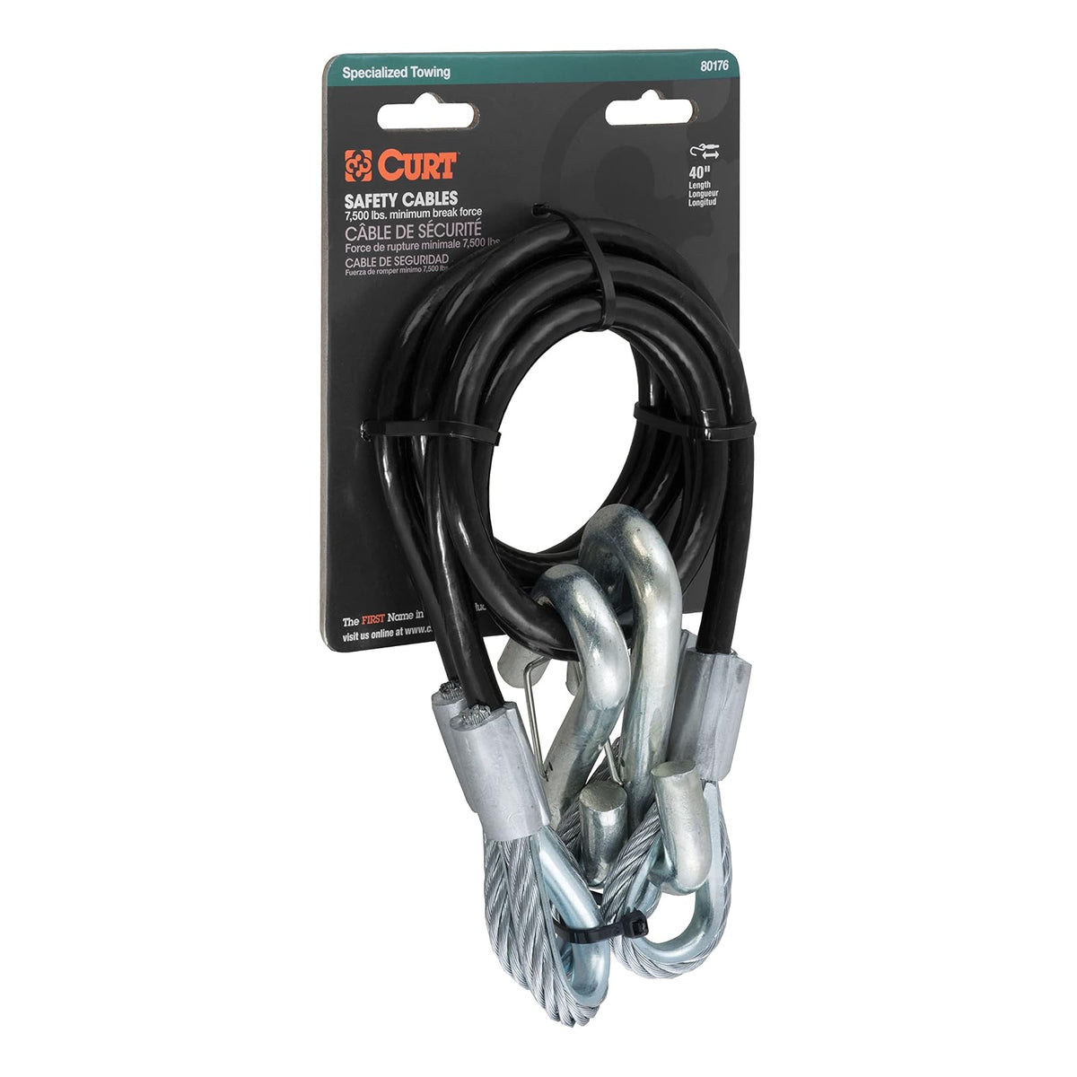 CURT Cables de Seguridad para Remolque con Revestimiento de Nylon 80176, 42", Paquete de 2, Negro