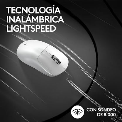 Logitech G Pro X Superlight 2 Lightspeed Mouse Inalámbrico de Juegos, Ligero, Interruptor Híbrido LIGHTFORCE, Sensor Hero 2, 32,000 dpi, 5 BOT. Programables, Carga USB-C, PC y Mac - Blanco
