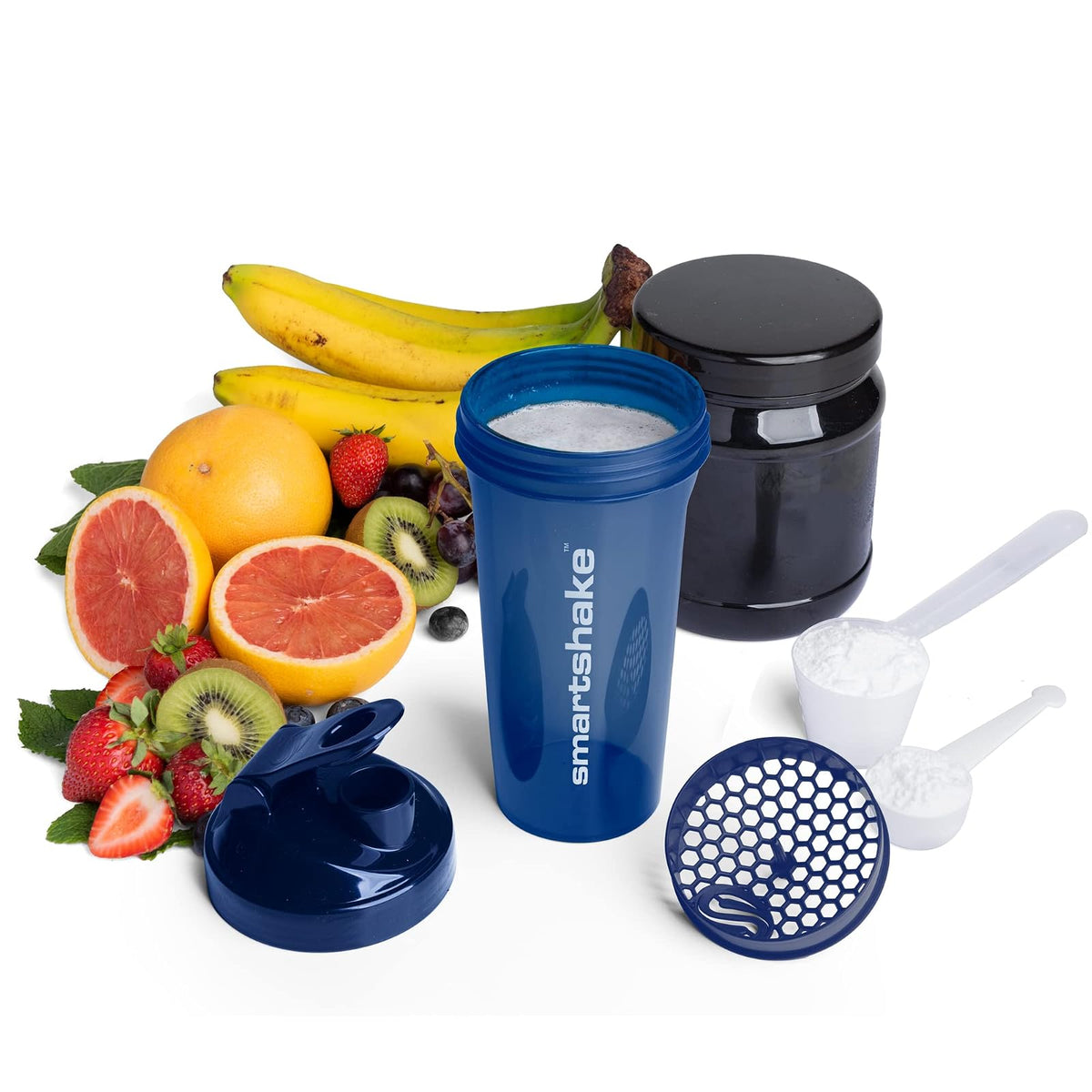 SmartShake LITE Azul Marino 1000ml, Botella Mezcladora de Proteínas, Libre de BPA