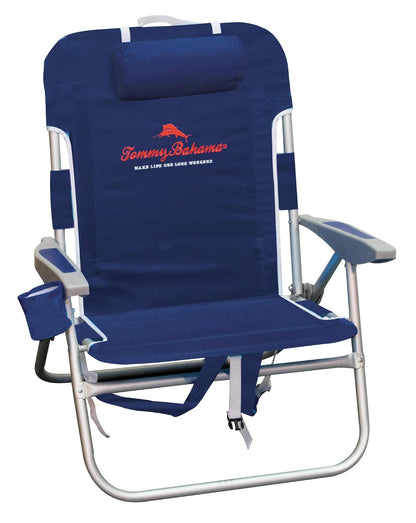 Tommy Bahama Big Boy - Mochila Plegable de 4 Posiciones para Asiento Alto de 13 Pulgadas, Silla de Playa o Camping, Aluminio, Azul Marino