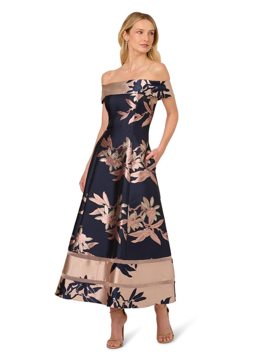 Adrianna Papell Off Shoulder Jacquard Dress Vestido para ocasión Especial Mujer