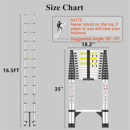 Extensión telescópica telescópica plegable – Telescopio de 16.5 pies Rv plegable extensible alto compacto escaleras de aluminio – para casa techo remolques de viaje ajustable – capacidad de 350 libras