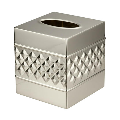 Monarch Abode - Funda Cuadrada de Tela geométrica Hecha a Mano con Relieve, Soporte de níquel y Cromo, Accesorios Cuadrados de Metal para aparador, Soporte Decorativo para Caja de pañuelos, Cubierta