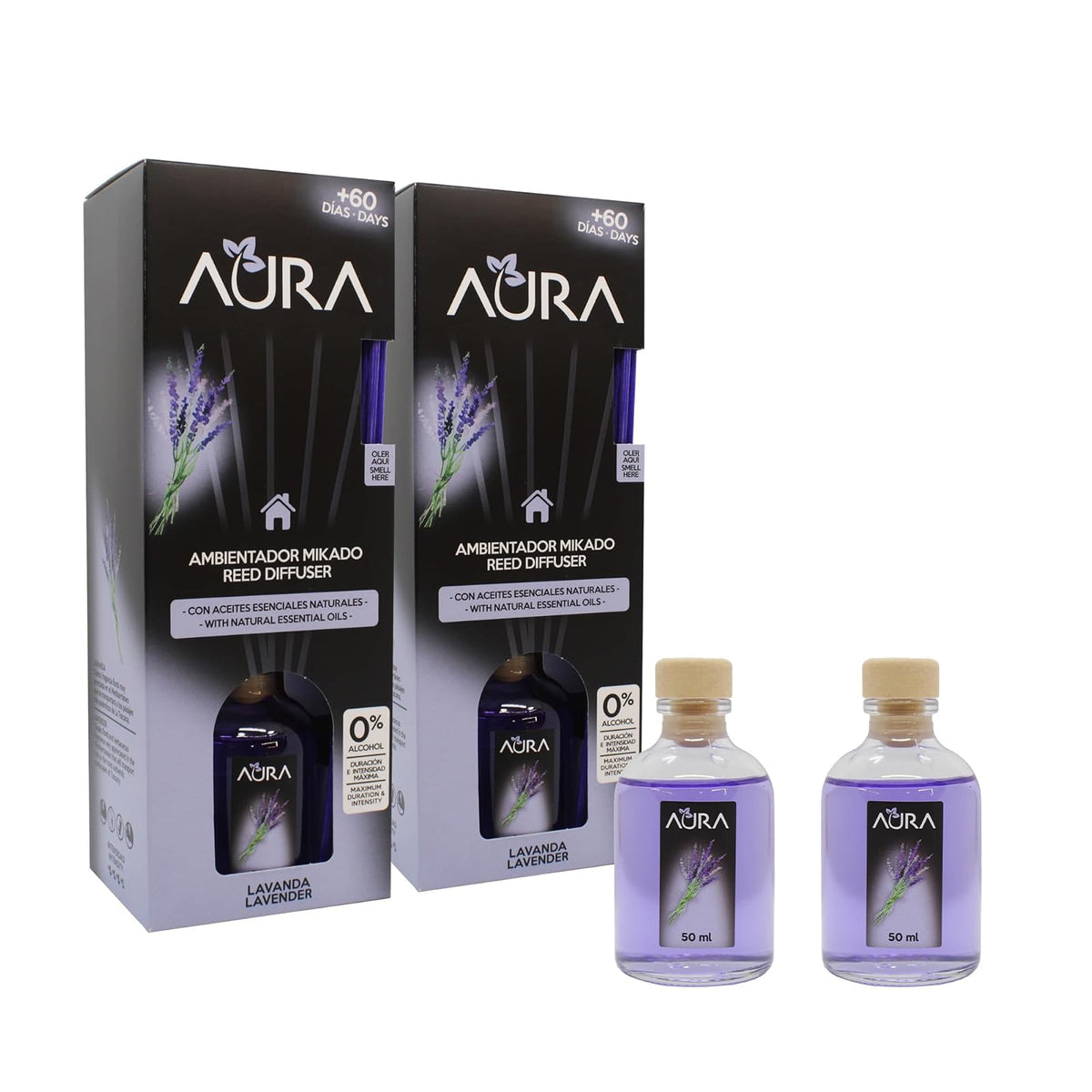 Cristalinas Aura Ambientador Mikado Canela y Manzana 2 Piezas 30 ml - Lavanda - 2 Pack