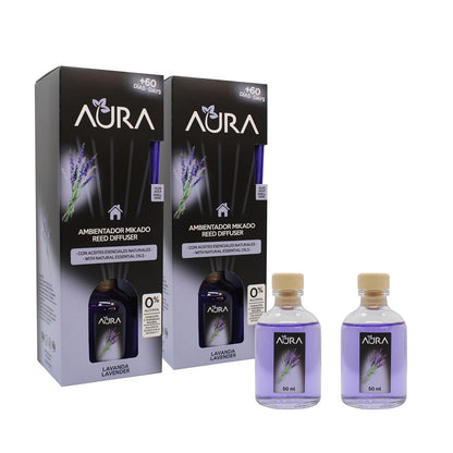 Cristalinas Aura Ambientador Mikado Canela y Manzana 2 Piezas 30 ml - Lavanda - 2 Pack
